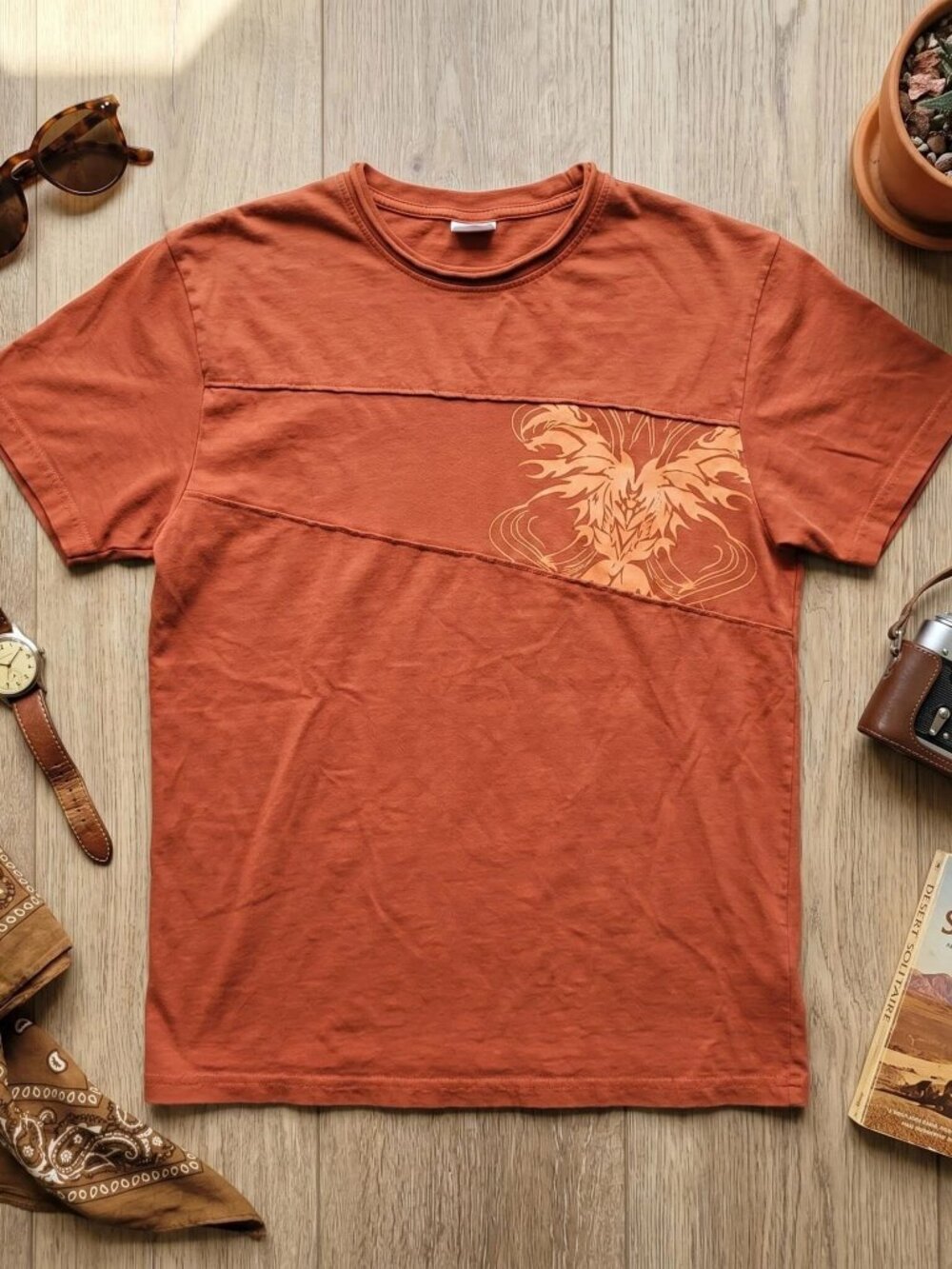 International Male Men Large Spice Orange Cotton Graphic Tee Y2K Retro Essential